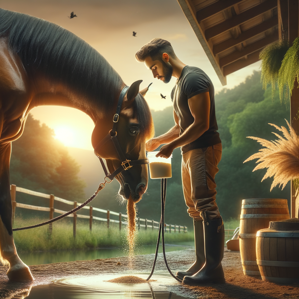 Quarter Horse trainer providing optimal nutrition for horse well-being, enhancing horse health and Quarter Horse wellness in a serene training environment for equine wellness and Quarter Horse lifestyle improvement.