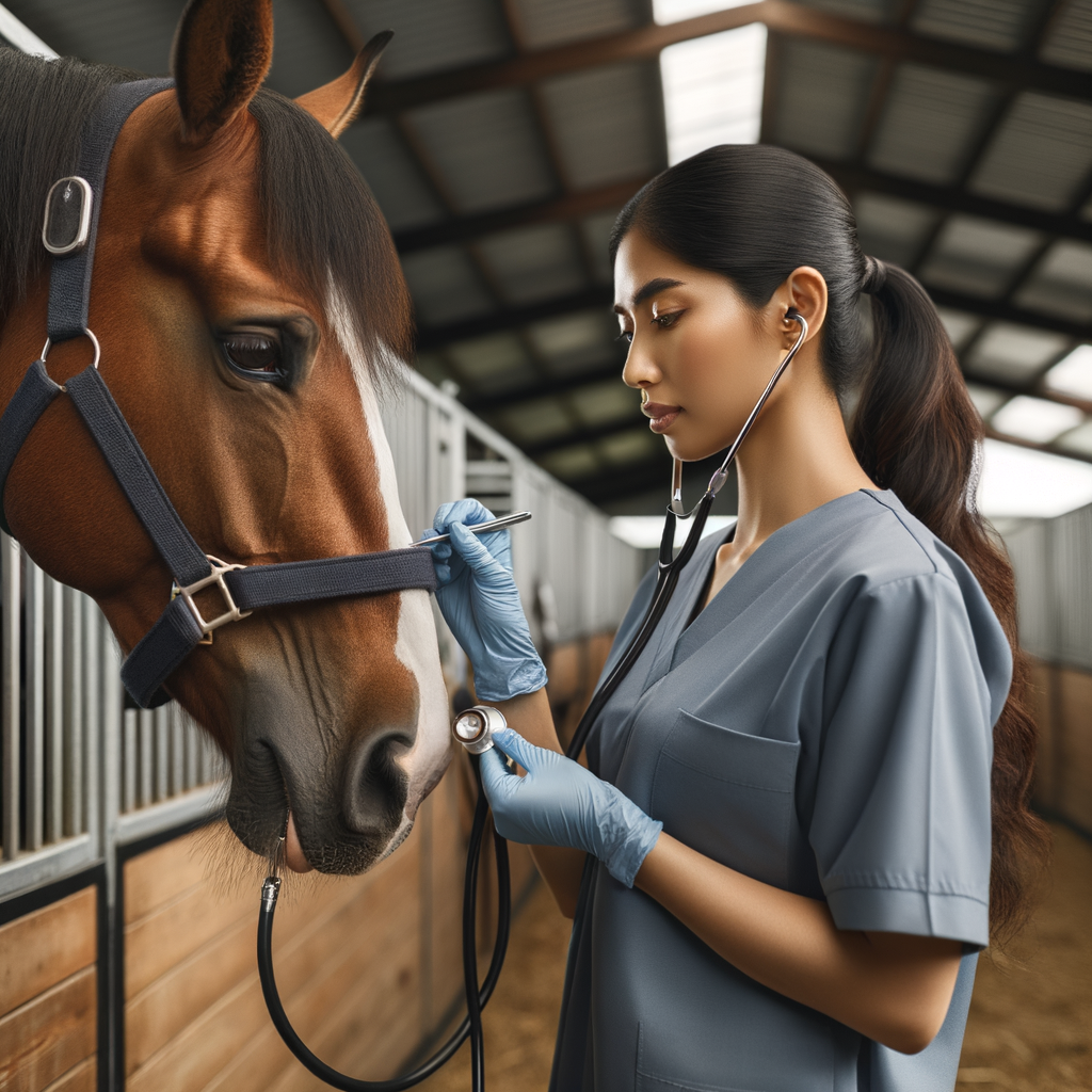 Veterinarian performing a health check on a Quarter Horse, demonstrating best practices in Quarter Horse care and wellness for maintaining horse health in an equine facility.