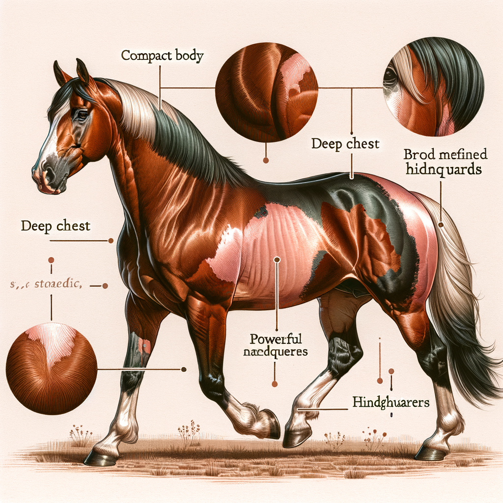Comprehensive illustration of American Quarter Horse breed standards, highlighting the unique body structure, physical standards, and conformation characteristics for understanding horse conformation.