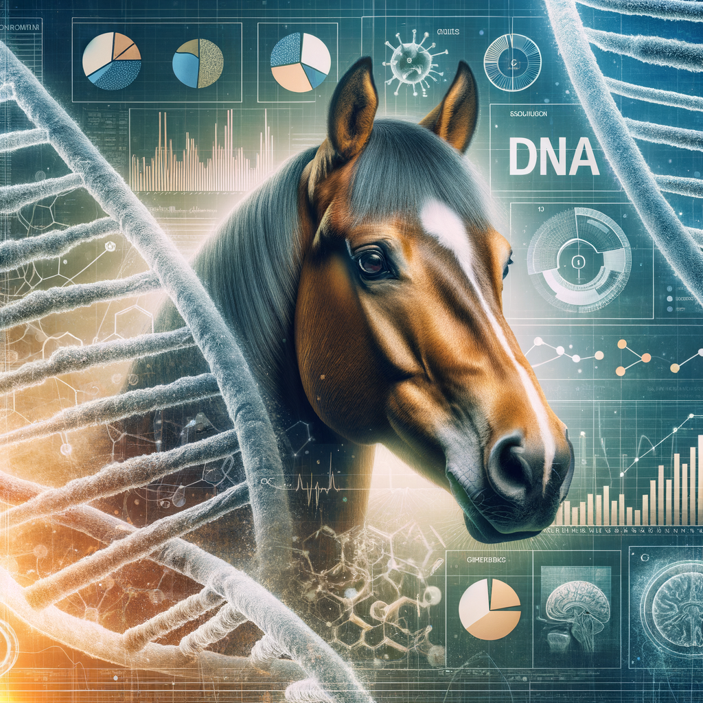 Close-up of a Quarter Horse illustrating breed traits with DNA helix, representing equine genetics and horse genetic research in Quarter Horse genetic studies.
