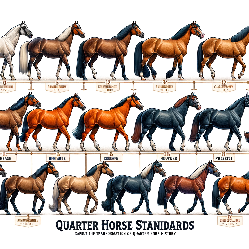 Visual timeline illustrating the evolution of Quarter Horse standards, highlighting significant changes in breed characteristics and standards throughout Quarter Horse history.