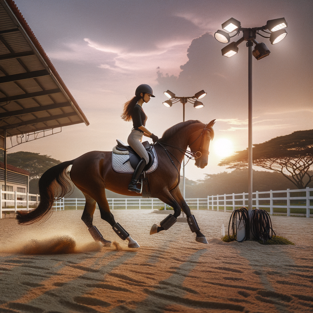 Professional equestrian demonstrating Quarter Horse training and improving horse riding techniques in a riding arena, perfecting skills for an enhanced Quarter Horse riding experience.
