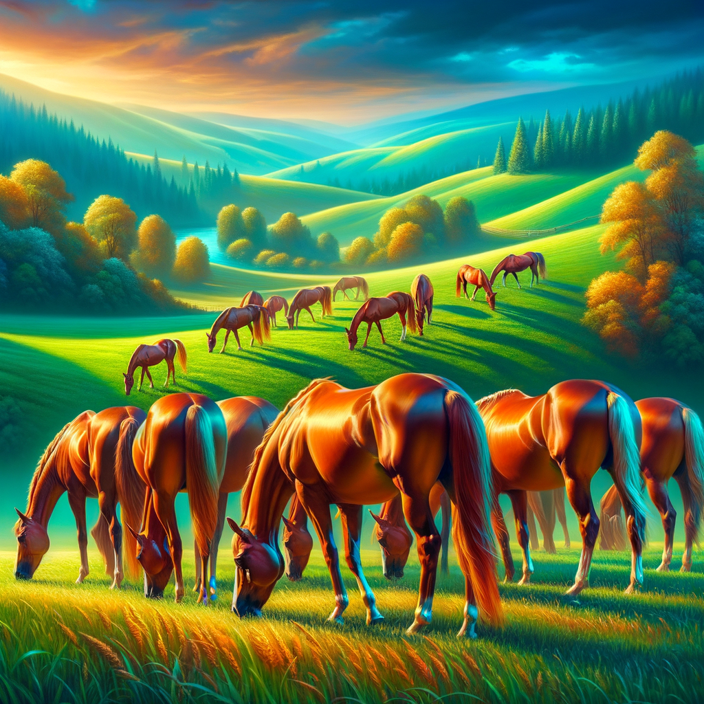 Legendary Quarter Horses grazing in a serene pasture, illustrating the rich history, profound impact, and significant influence of the breed on the equestrian industry.