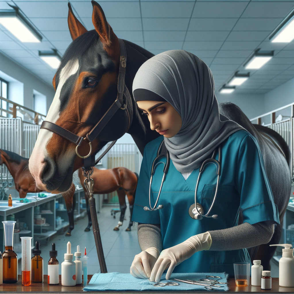 Equine veterinarian providing advanced healthcare to a quarter horse, highlighting common health issues and specialized care methods for quarter horse health management in a modern veterinary clinic.