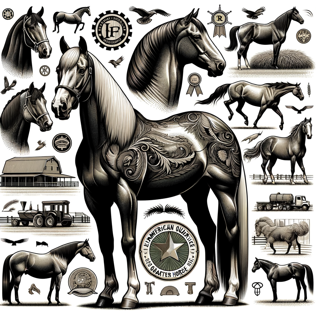 Stunning illustration depicting the rich American Quarter Horse heritage, showcasing notable breeds and influential figures in Quarter Horse history and lineage.