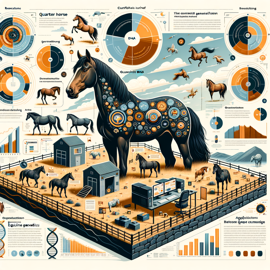 Comprehensive infographic explaining Quarter Horse Genetics, showcasing genetic traits, breeding process, and the role of Horse DNA in Equine Genetics research for enthusiasts interested in understanding horse genetics.
