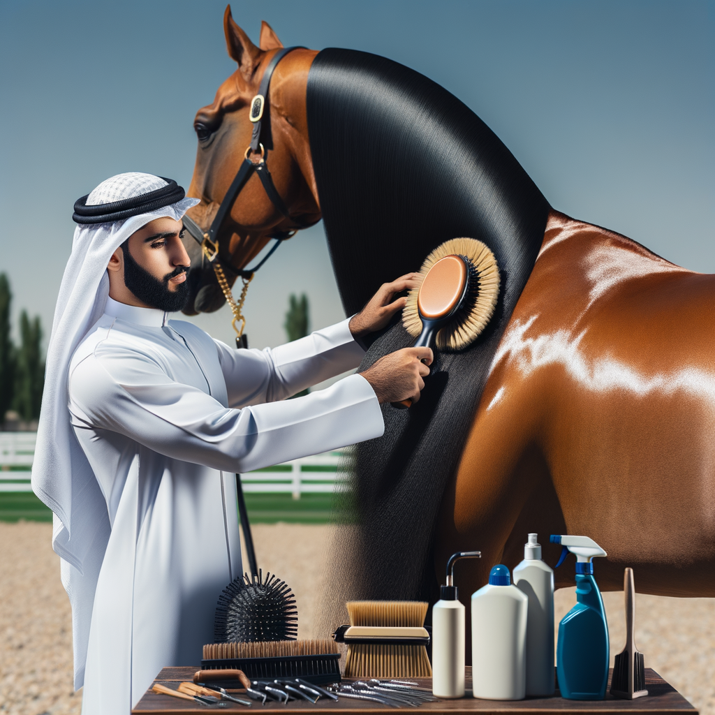 Professional groom brushing a Quarter Horse's mane, highlighting best products and techniques for mane and tail health.