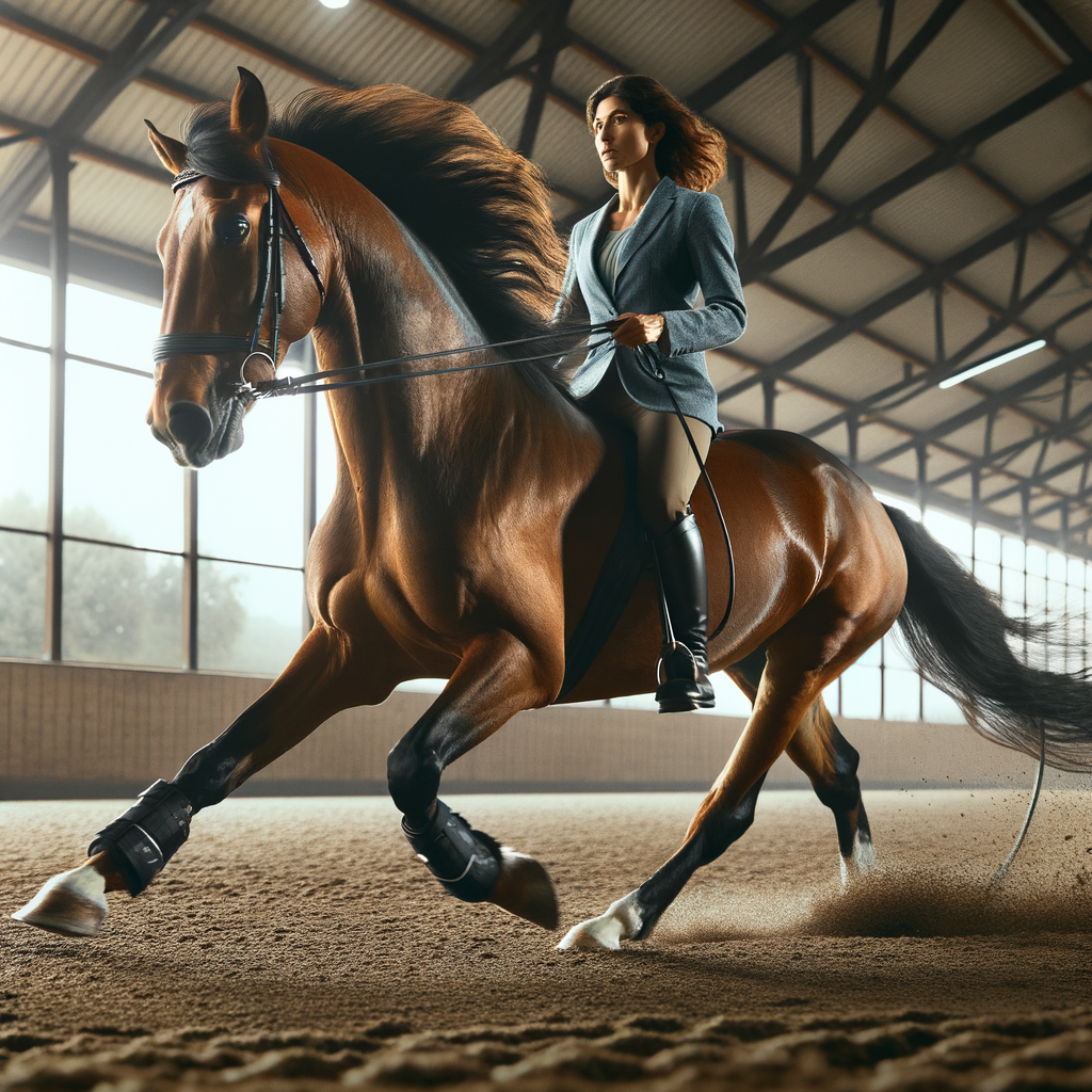 Professional trainer guides a Quarter Horse through agility and conditioning exercises, showcasing the benefits of arena work for improving performance and enhancing skills.
