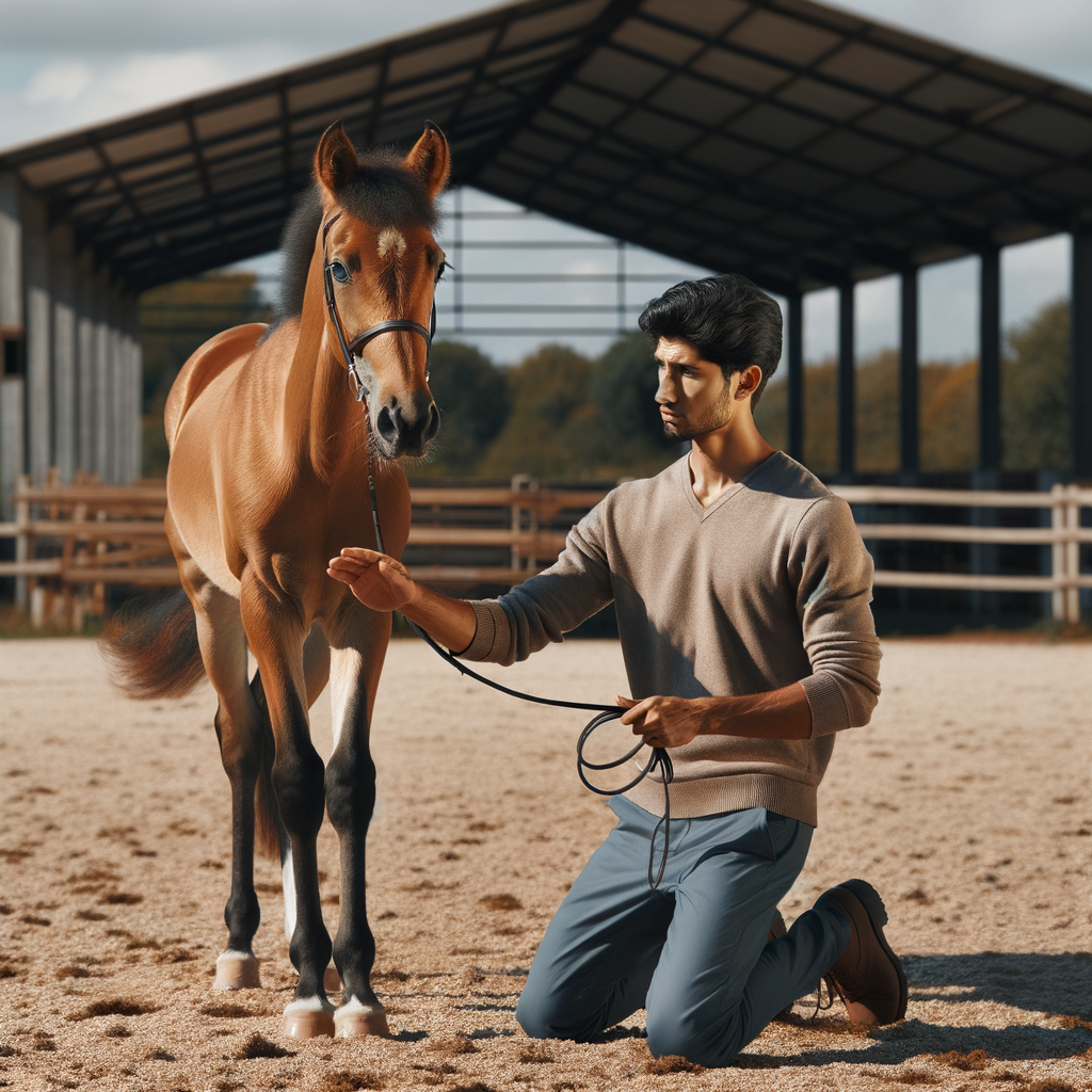 Professional horse trainer demonstrating effective groundwork techniques with a young Quarter Horse colt in an outdoor arena, showcasing best practices for training Quarter Horse colts.