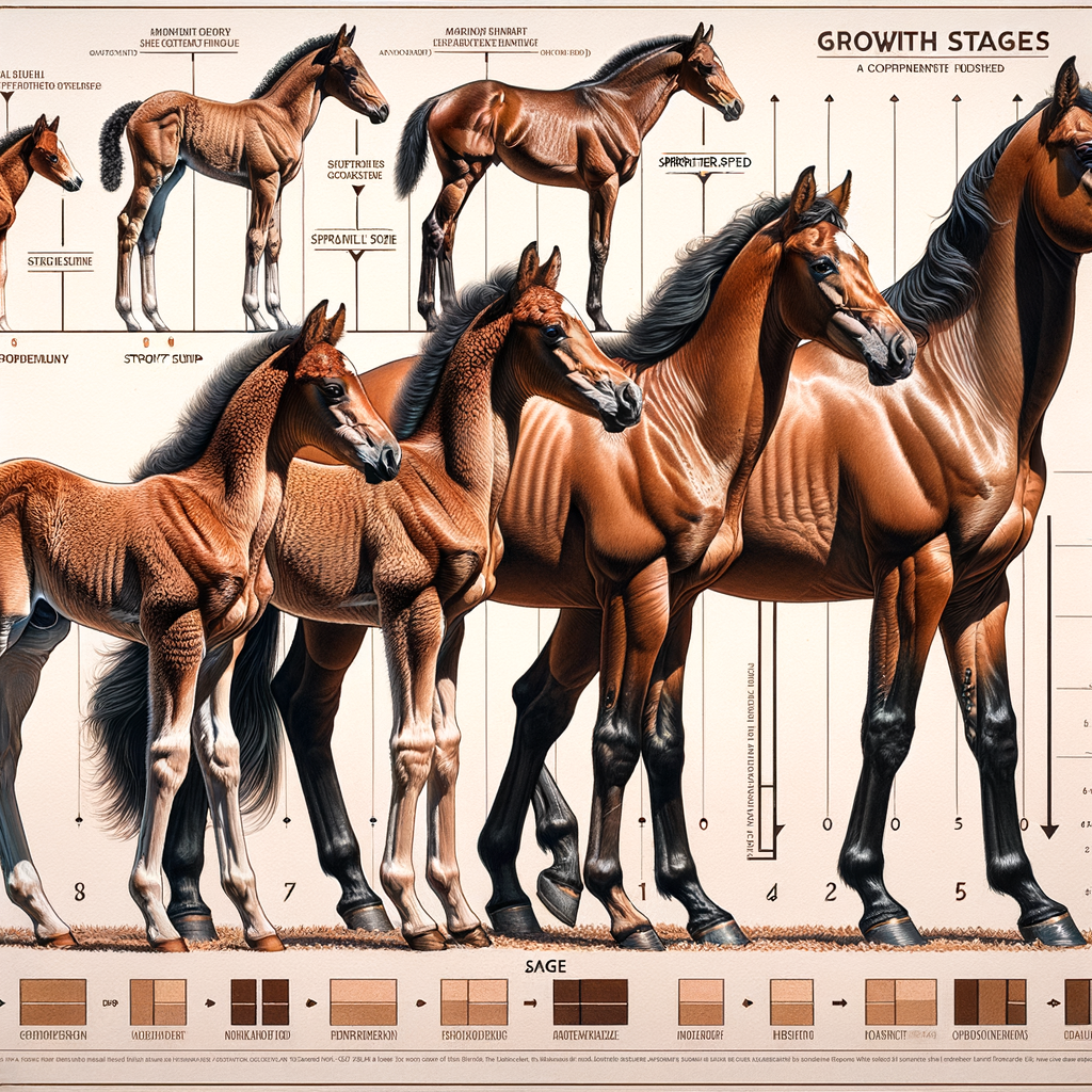 Detailed illustration of Quarter Horse growth stages, highlighting key development milestones from foal to maturity with a clear growth chart.